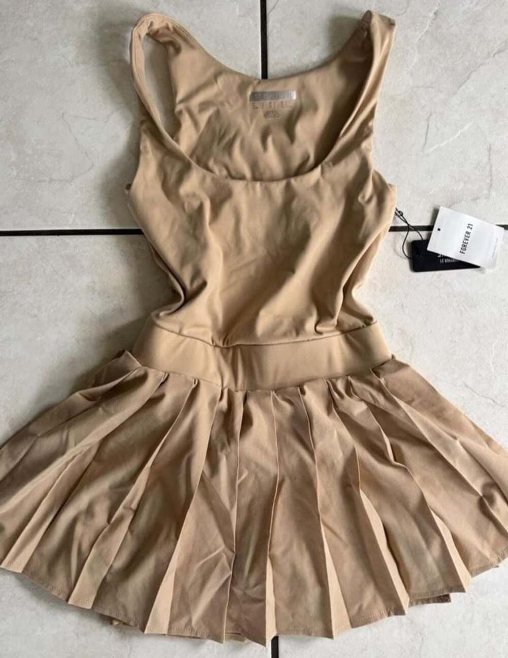 Forever 21 Active Open-Back Pleated Mini Dress Desert Sand